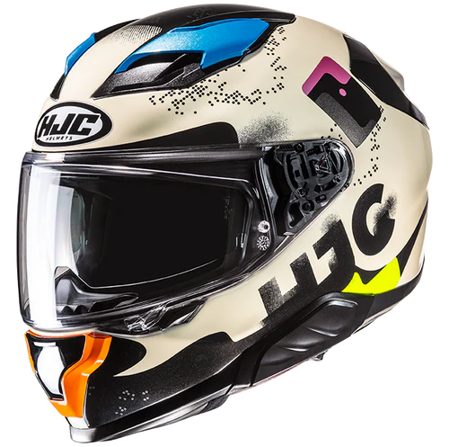 Casco Moto Integrale HJC F71 FACO MC28 Beige Giallo Arancio Fucsia Lucido