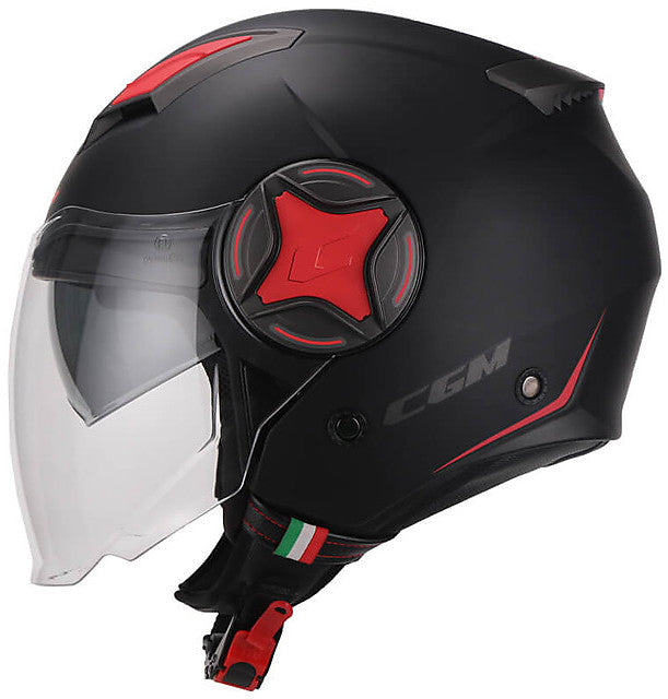 Casco Cgm Jet 129X ILLINOIS SPORT Nero Rosso opaco