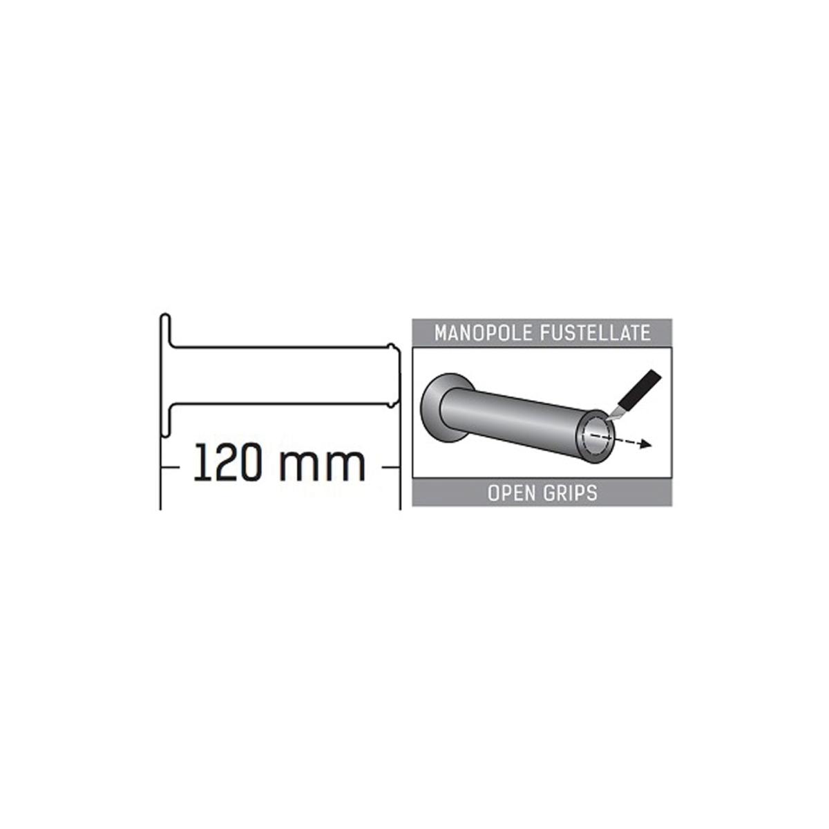 Coppia Manopole Domino 6274 Nere Aperte 120mm 22/26mm 2