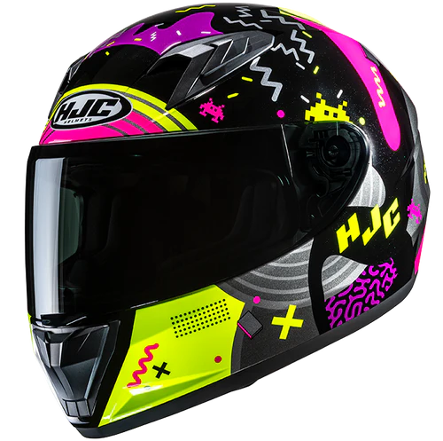 Casco Moto Bimbo Integrale Y10 MIKA MC3H Nero Fucsia Giallo Fluo Lucido