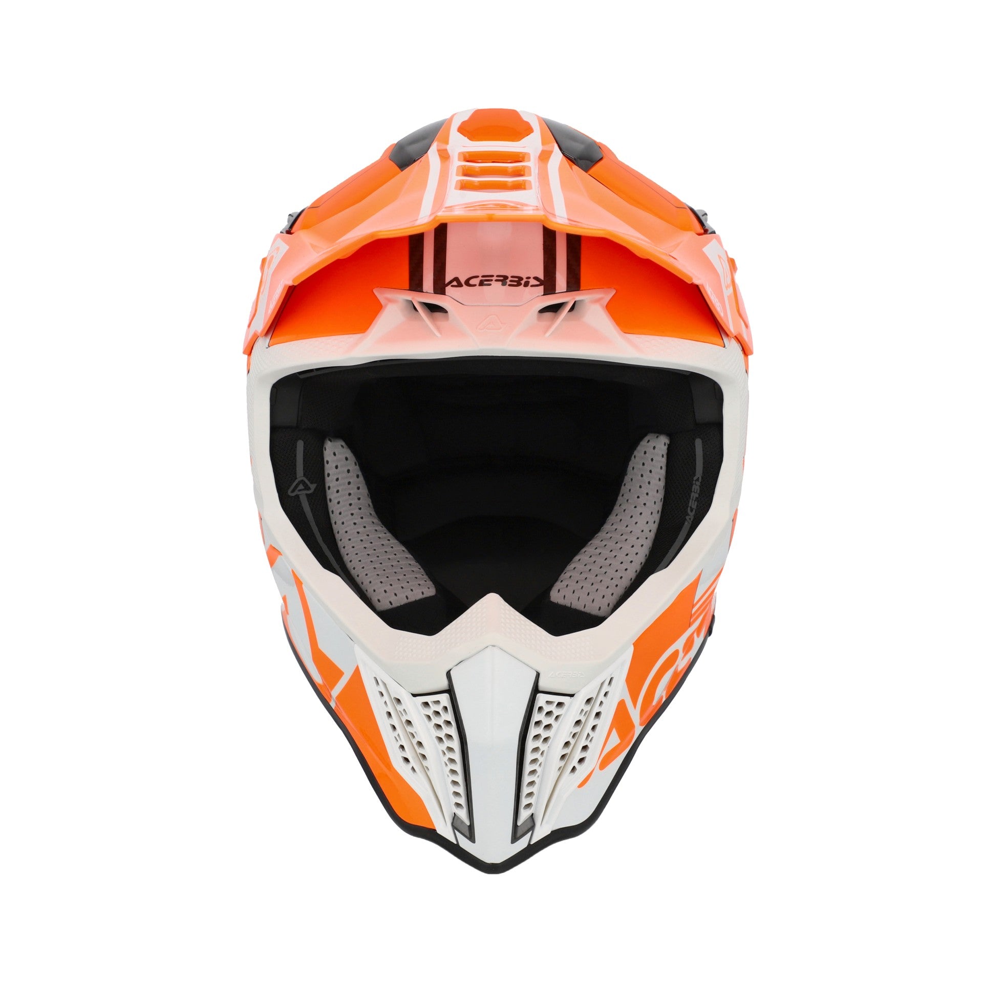 Casco Moto Cross Integrale ACERBIS AIRSTRIKE-C Carbon Arancio Bianco