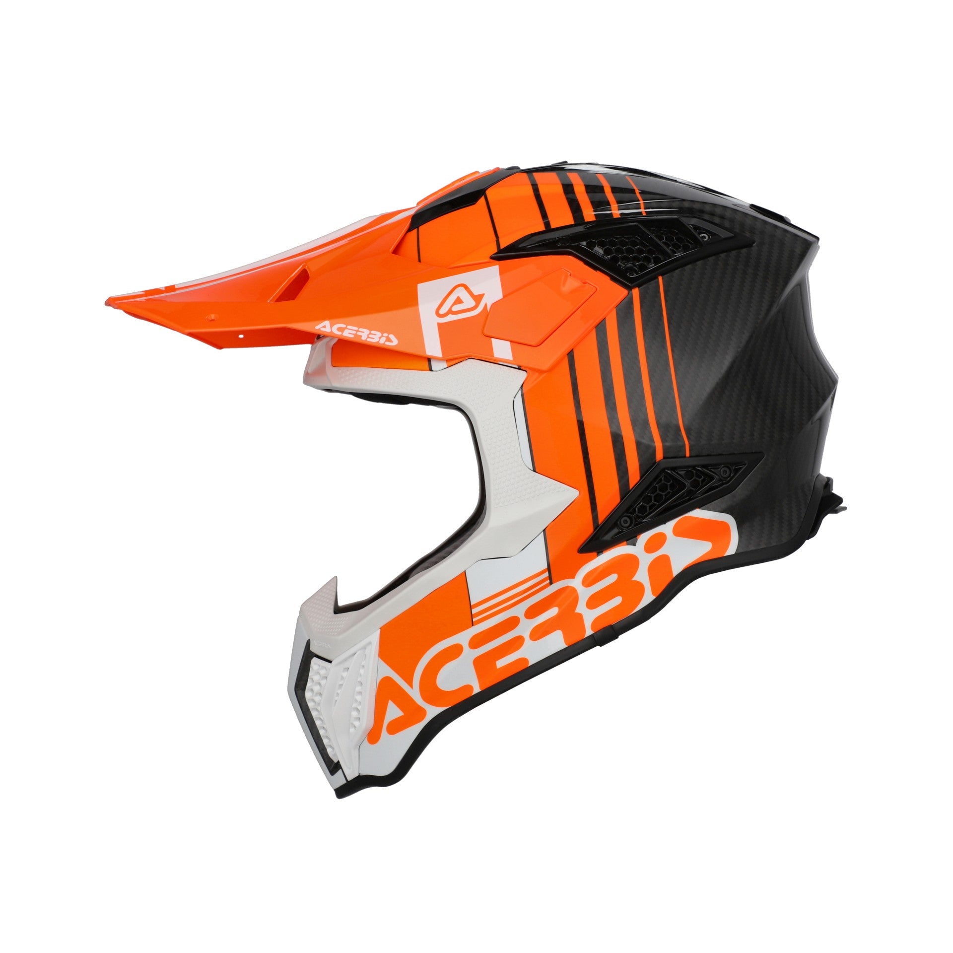 Casco Moto Cross Integrale ACERBIS AIRSTRIKE-C Carbon Arancio Bianco