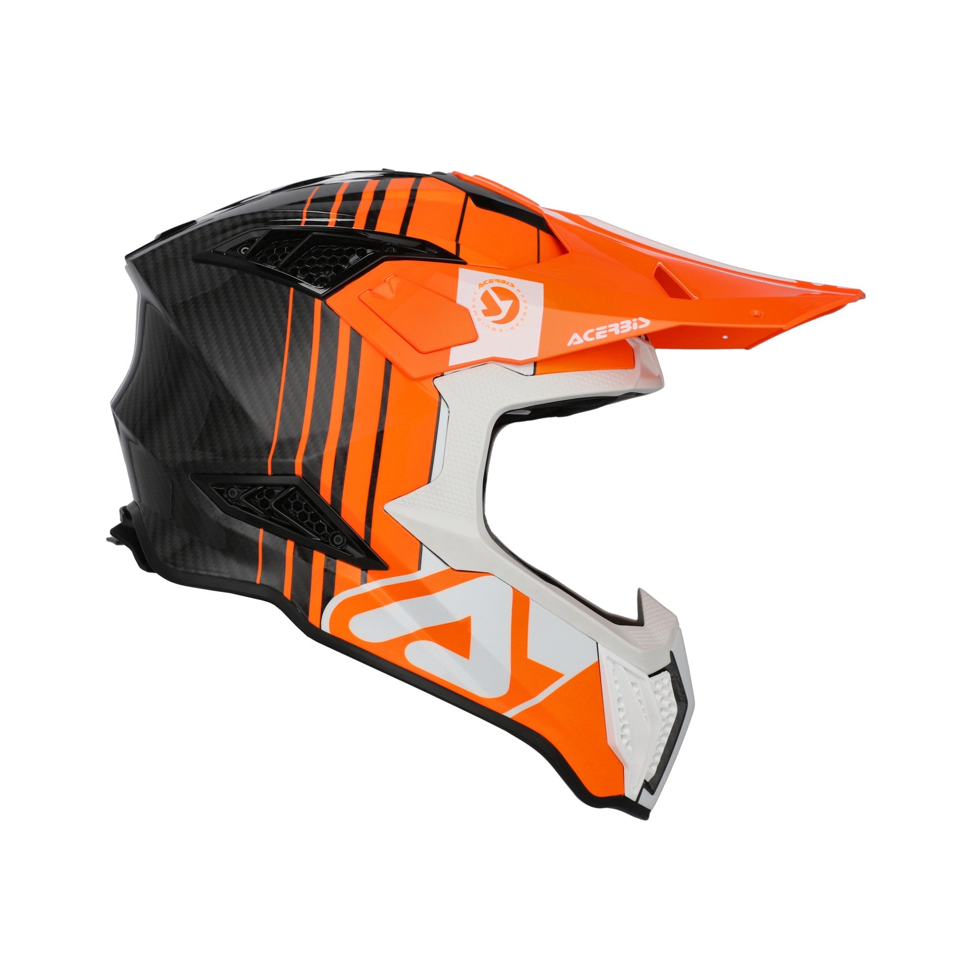 Casco Moto Cross Integrale ACERBIS AIRSTRIKE-C Carbon Arancio Bianco