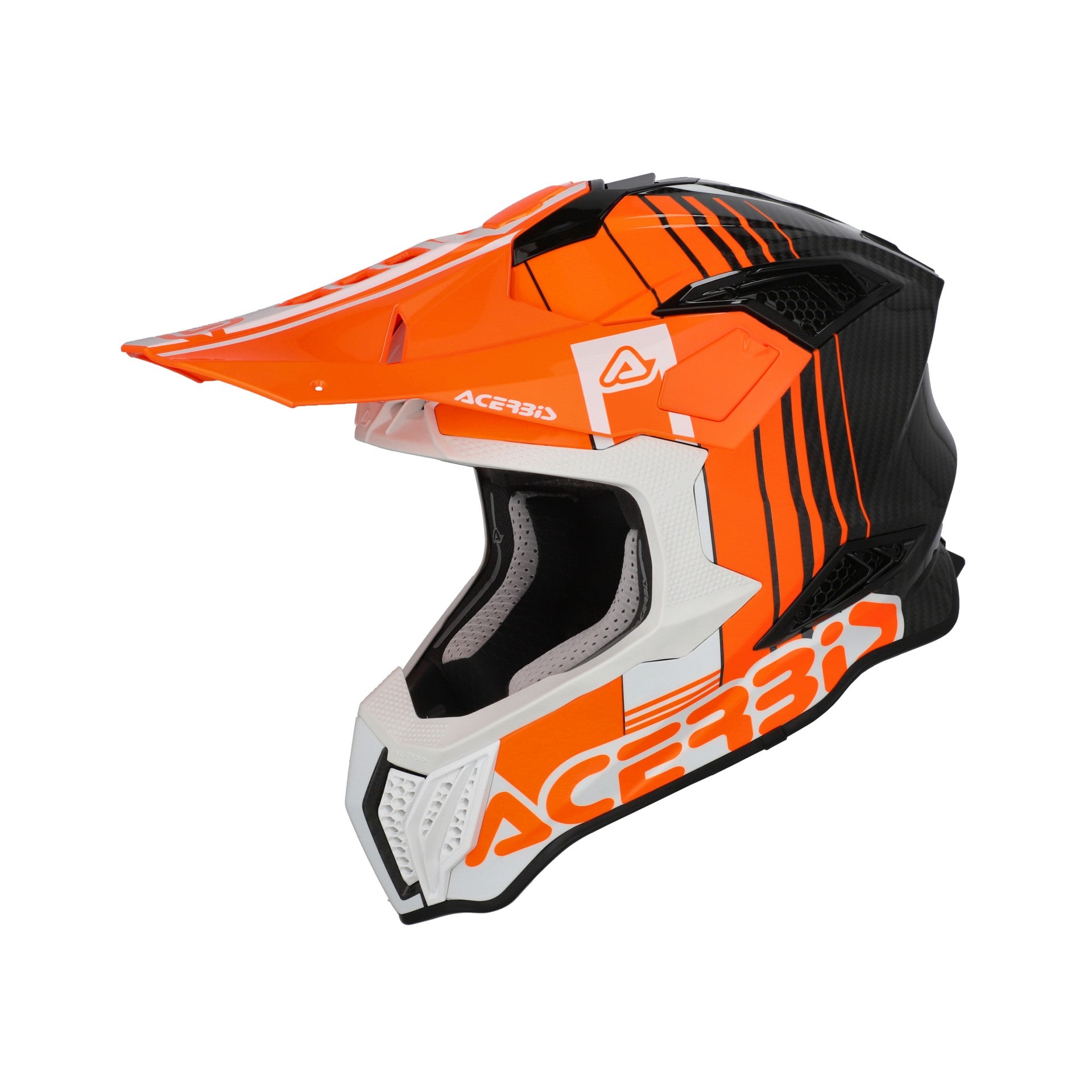 Casco Moto Cross Integrale ACERBIS AIRSTRIKE-C Carbon Arancio Bianco