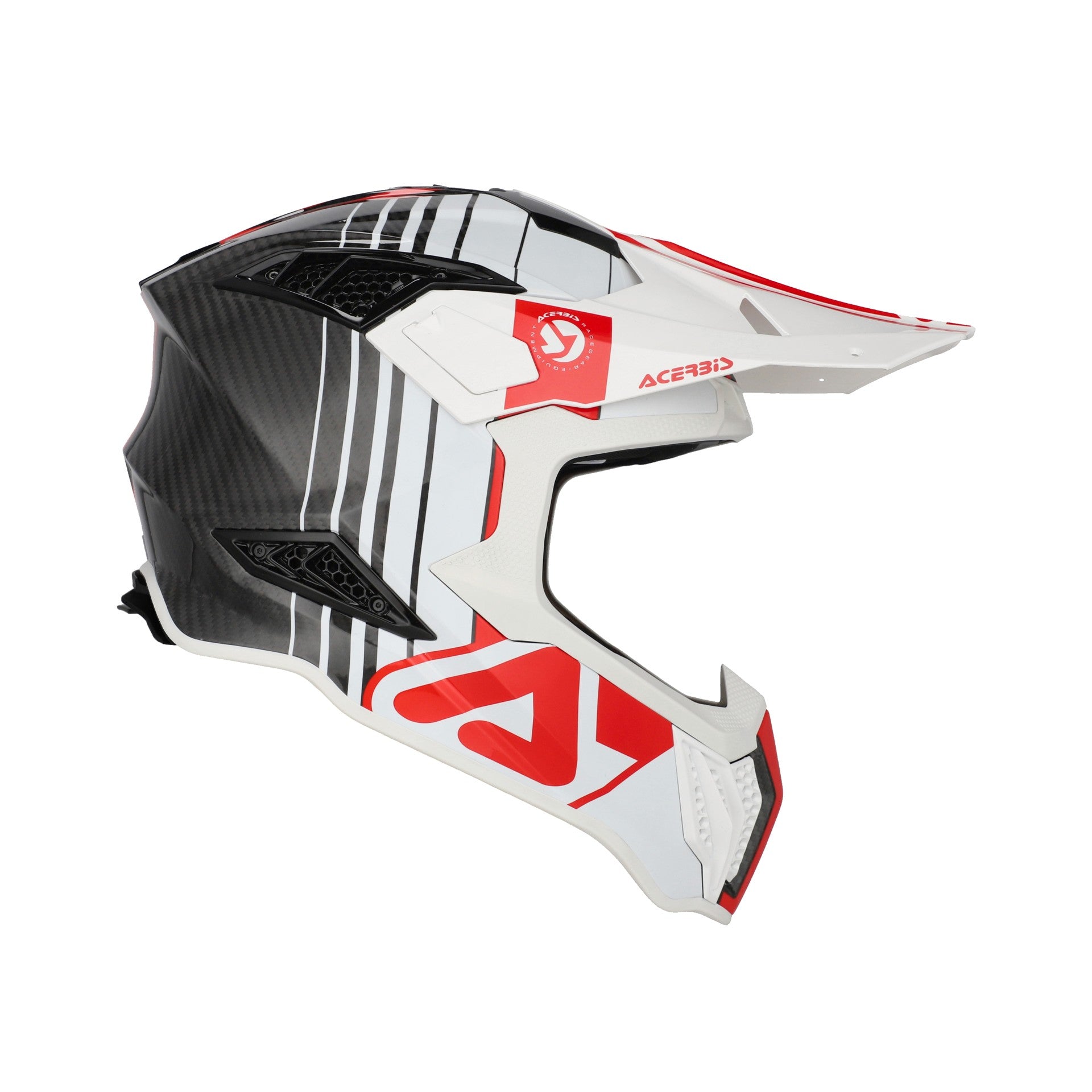 Casco Moto Cross Integrale ACERBIS AIRSTRIKE-C Carbon Bianco Rosso