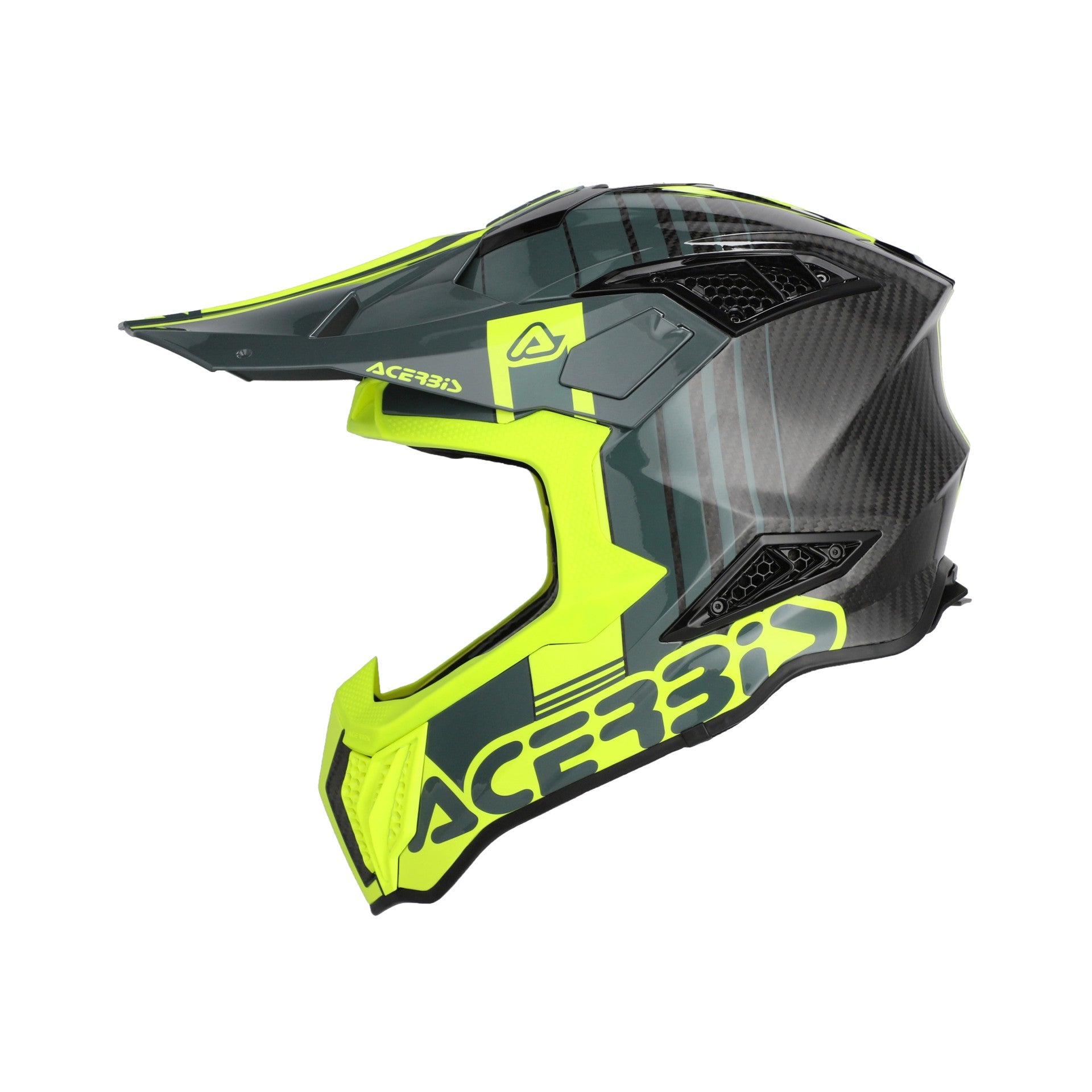 Casco Moto Cross Integrale ACERBIS AIRSTRIKE-C Carbon Nero Giallo Fluo