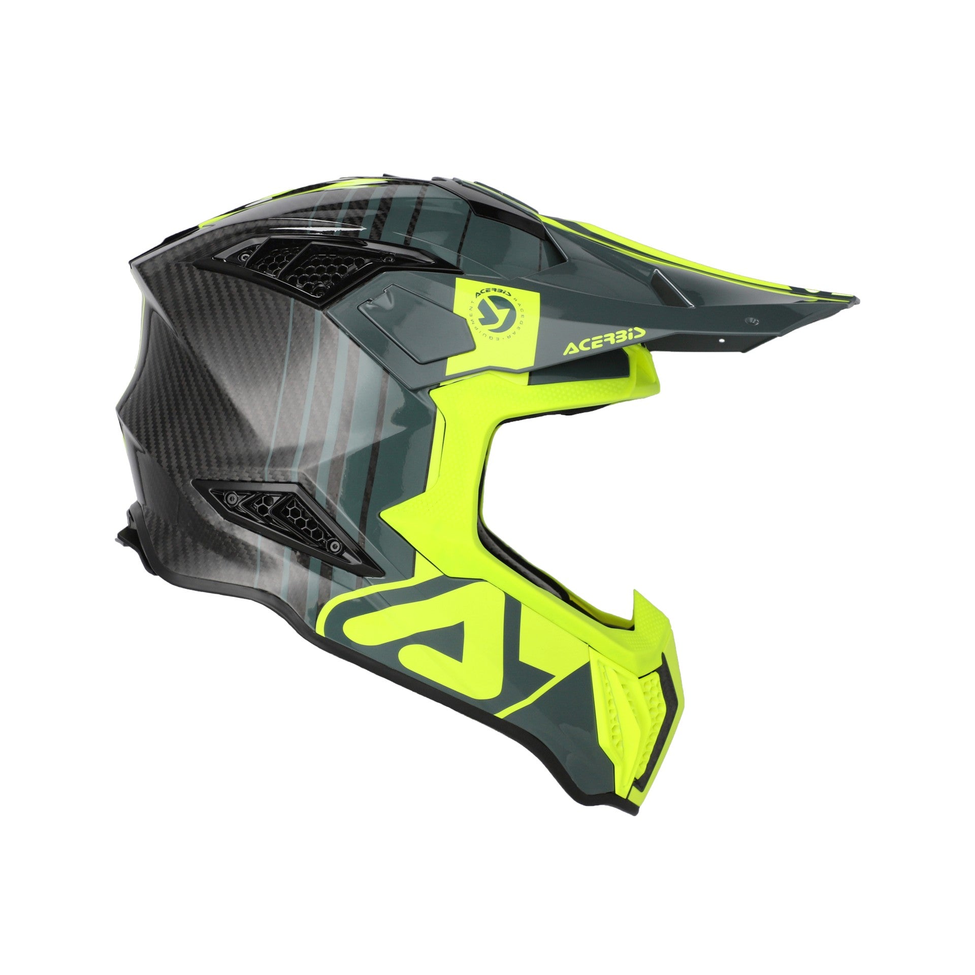 Casco Moto Cross Integrale ACERBIS AIRSTRIKE-C Carbon Nero Giallo Fluo