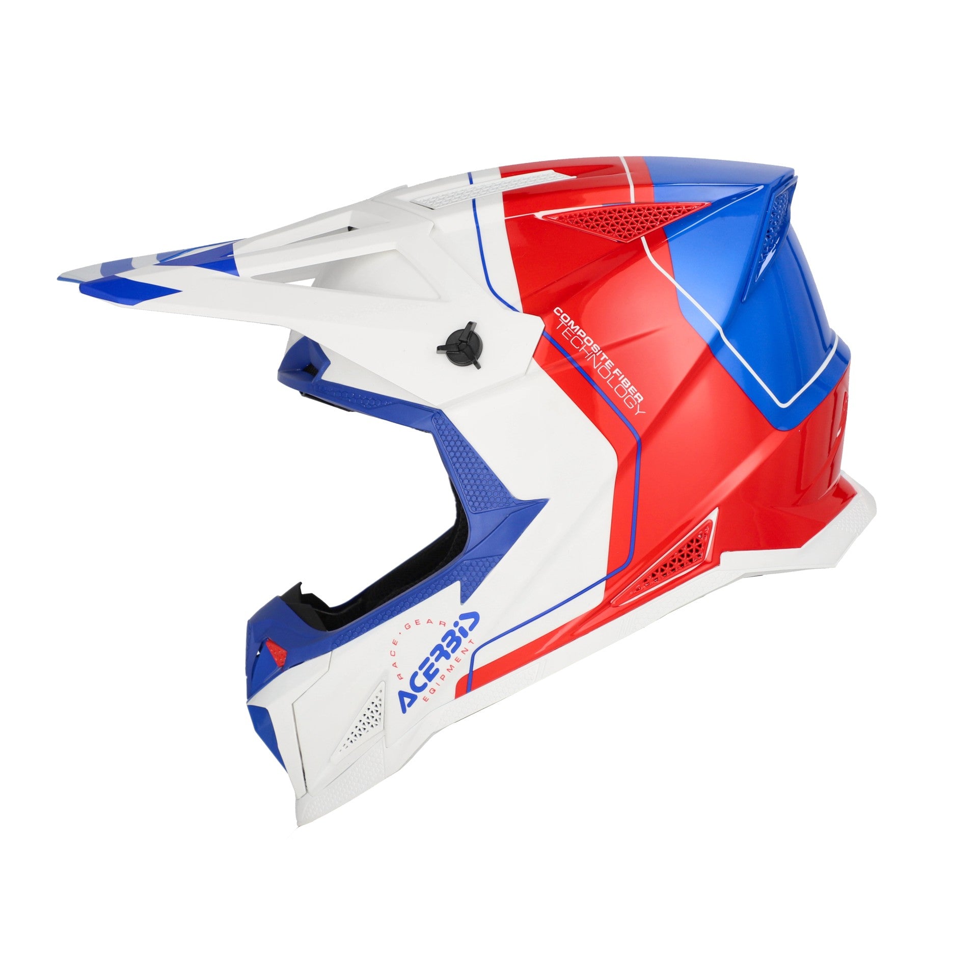 Casco Moto Cross Integrale ACERBIS T711 Bianco Blu Rosso