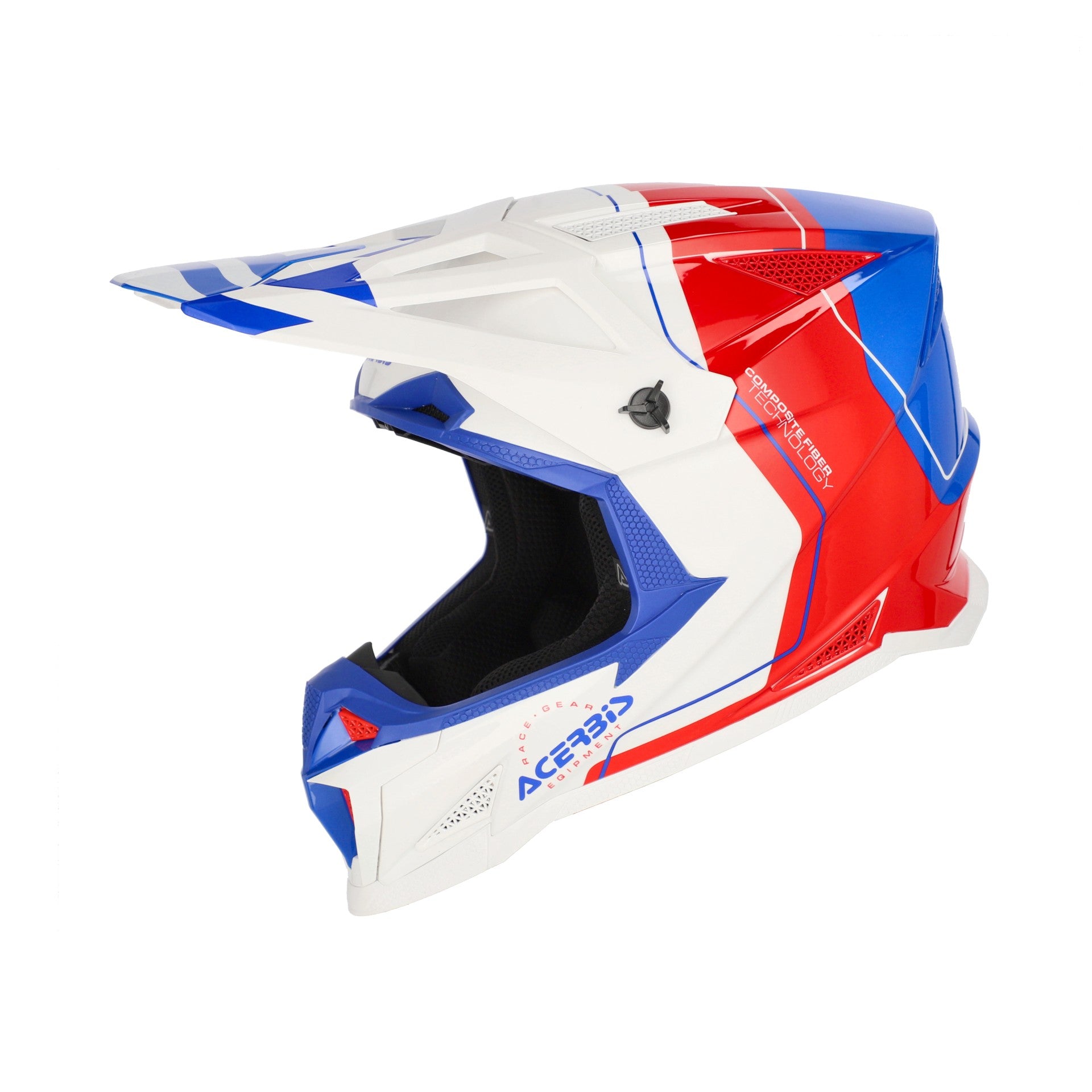 Casco Moto Cross Integrale ACERBIS T711 Bianco Blu Rosso