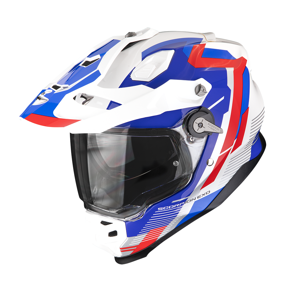 Casco Moto Integrale Adventure SCORPION ADF 9000 AIR PATROL Bianco Blu Rosso