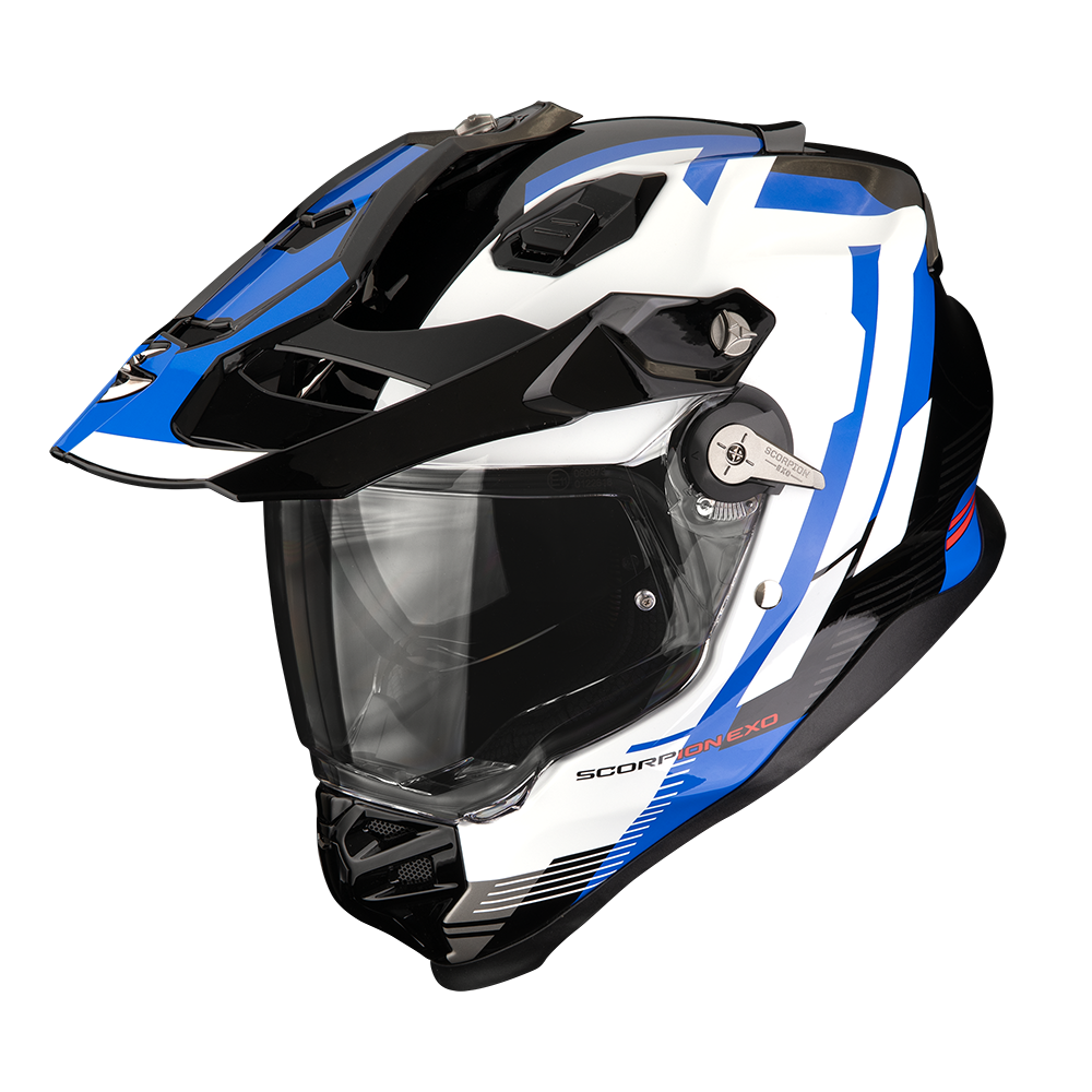 Casco Moto Integrale Adventure SCORPION ADF 9000 AIR PATROL Nero Blu Bianco