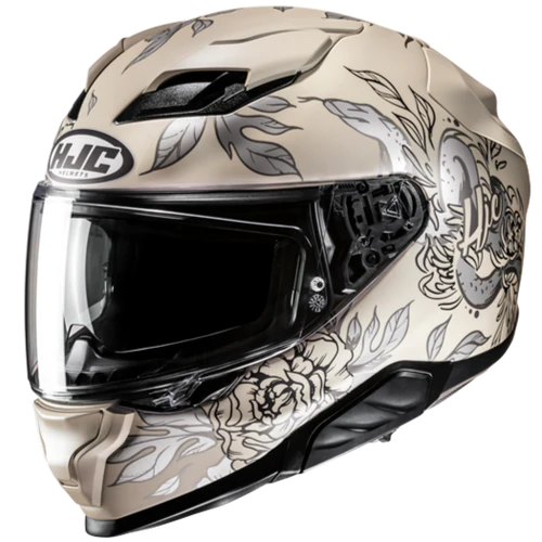 Casco Moto Integrale HJC F71 ELIZ MC9SF Beige Argento Nero Opaco