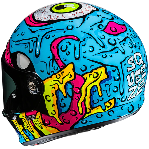 Casco Moto Integrale HJC Vintage V10 SQUEEZE MC28 Azzurro Giallo Fucsia Lucido