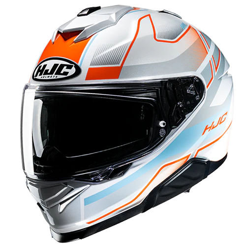 Casco Moto Integrale HJC i71 IORIX MC27 Bianco Arancio Celeste Lucido