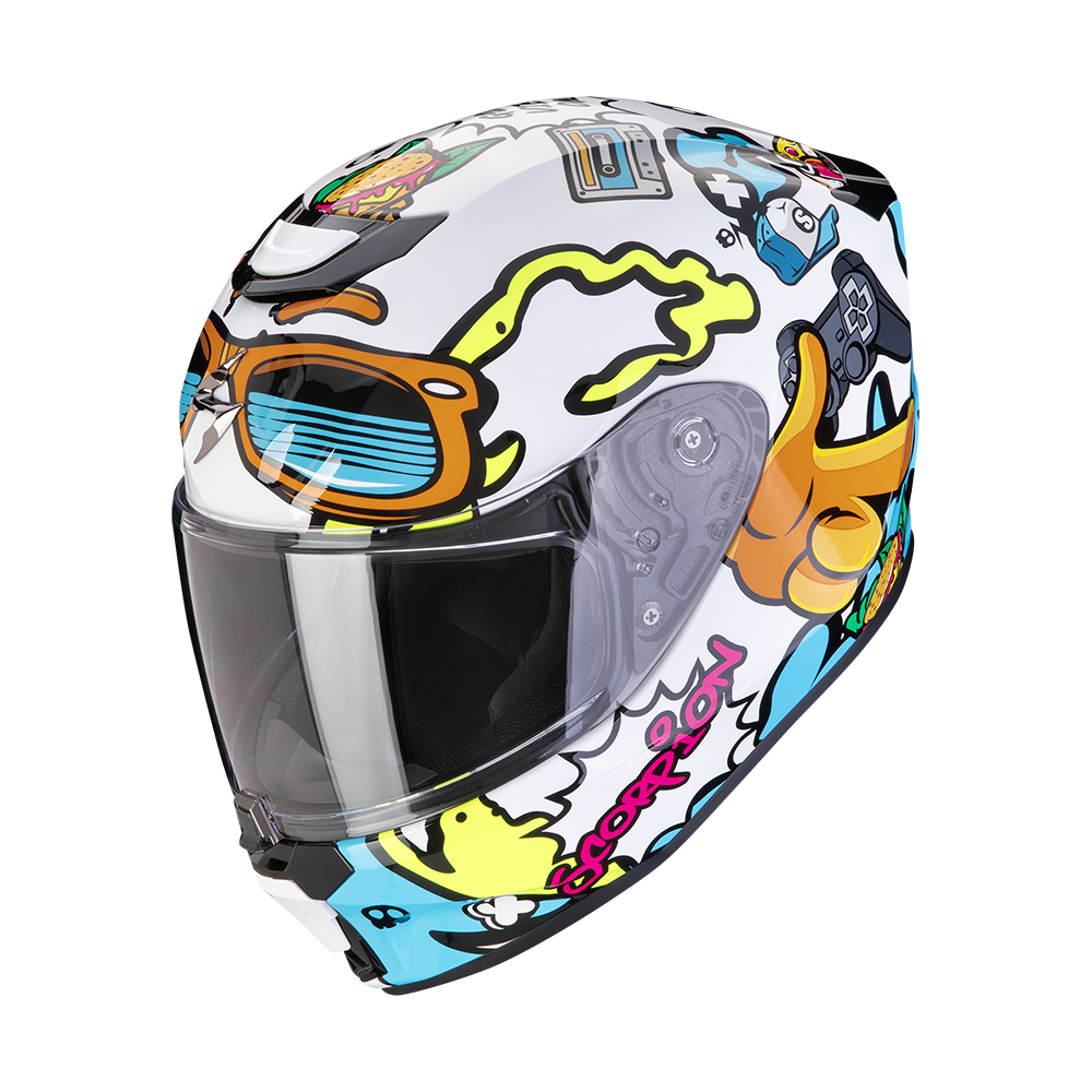 Casco Moto Integrale Junior SCORPION EXO JNR AIR FUN Bianco Blu