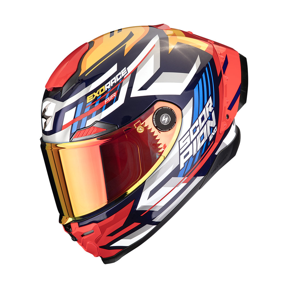 Casco Moto Integrale Pista SCORPION EXO RACE AIR KOBRA Blu Giallo Rosso FIM 2