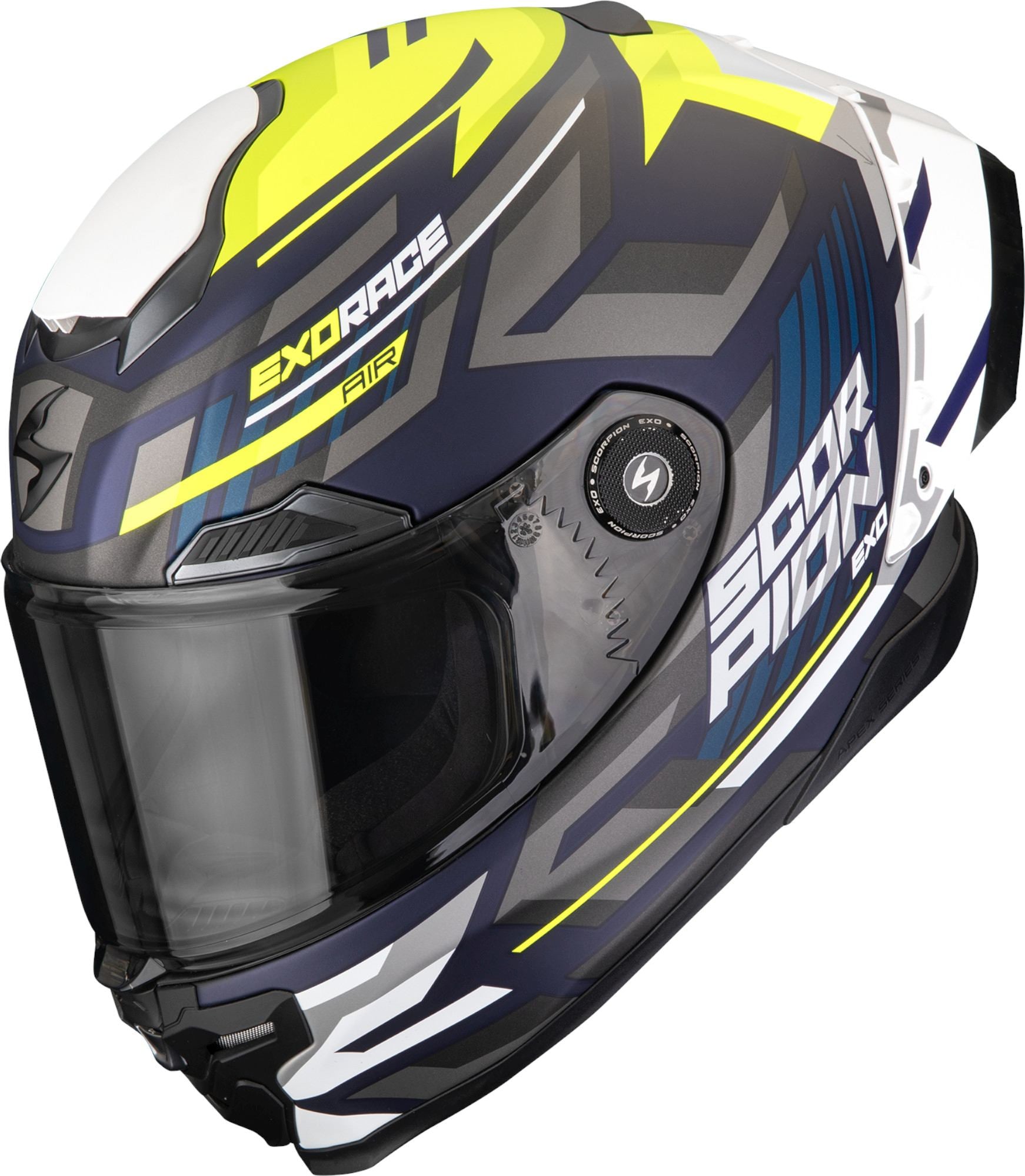 Casco Moto Integrale SCORPION EXO-RACE AIR KOBRA Blu Giallo Neon Opaco Opaco FIM 2