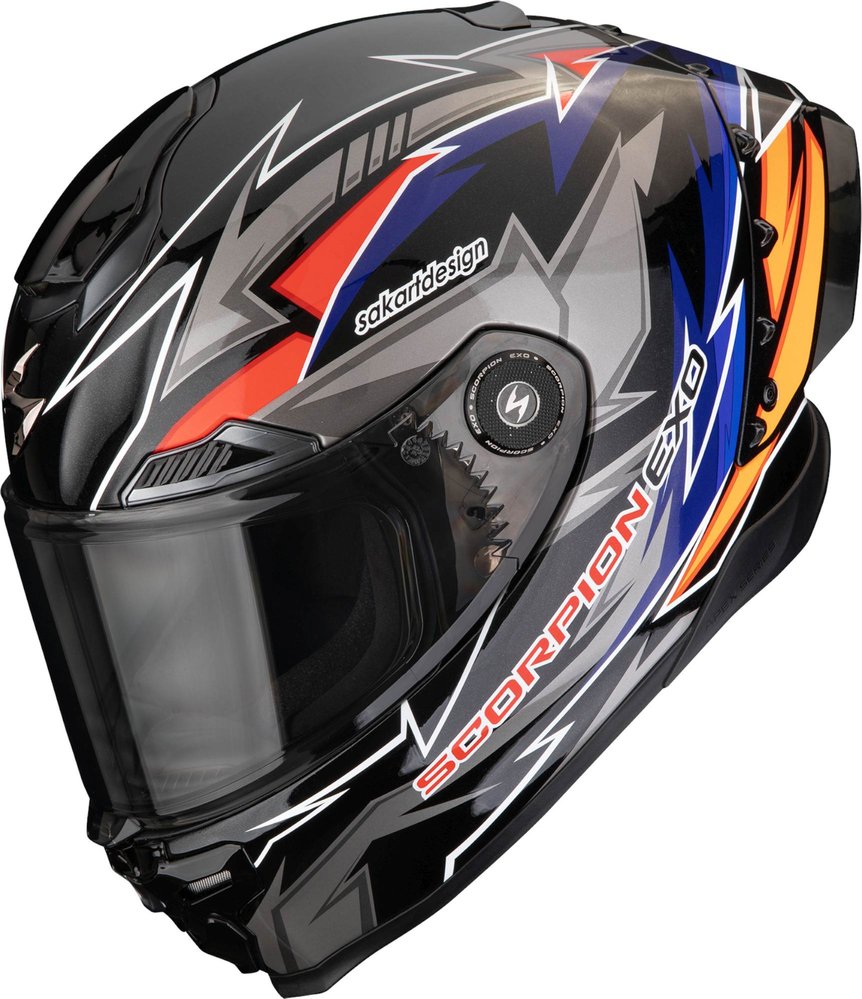 Casco Moto Integrale SCORPION EXO-RACE AIR MOVE ON Nero Blu Arancione FIM 2