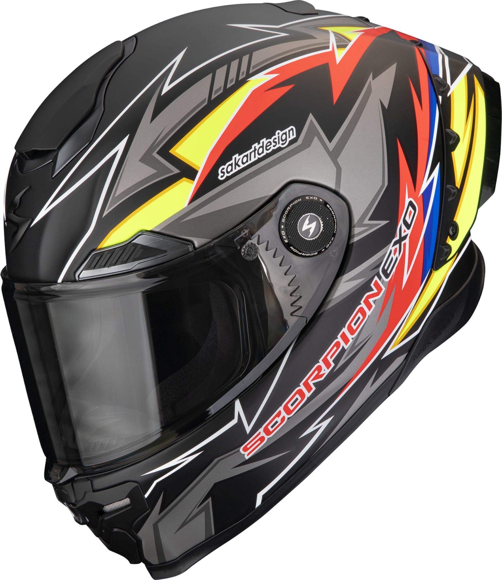 Casco Moto Integrale SCORPION EXO-RACE AIR MOVE ON Nero Rosso Giallo Opaco FIM 2