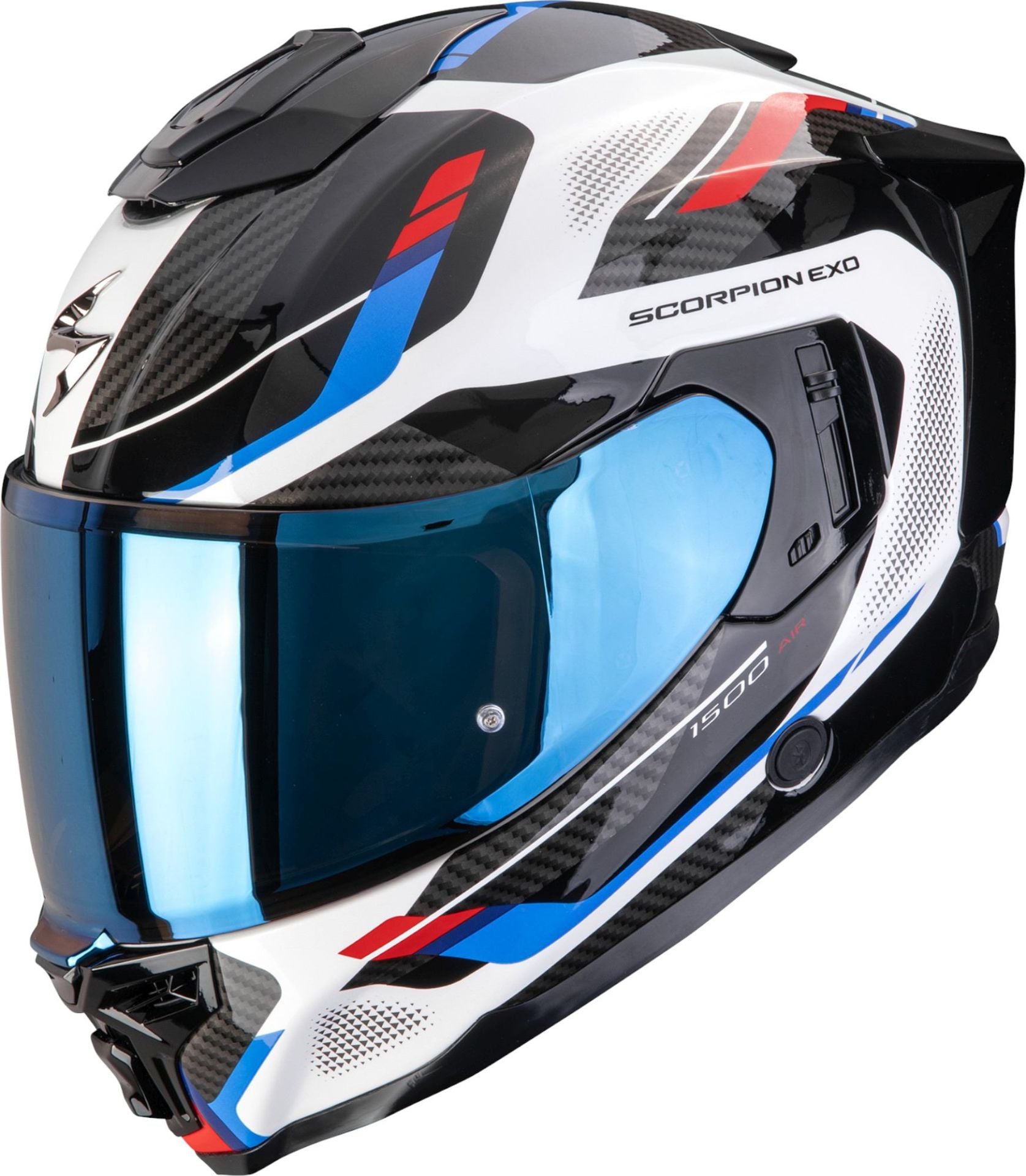 Casco Moto Integrale SCORPION EXO 1500 AIR SLEEK Bianco Rosso Blu