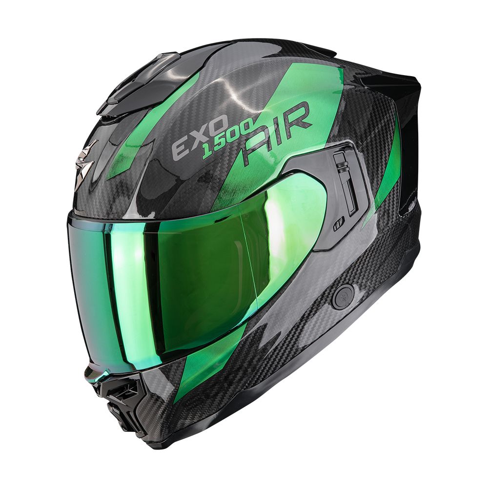 Casco Moto Integrale SCORPION EXO 1500 CARBON AIR PLATTED Nero Verde