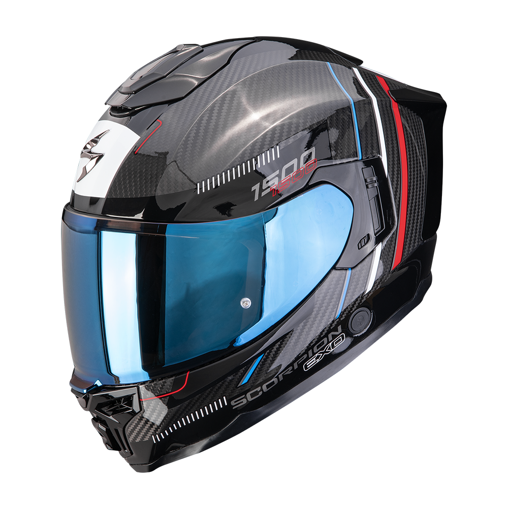 Casco Moto Integrale SCORPION EXO 1500 CARBON AIR ZITY Nero Rosso Blu
