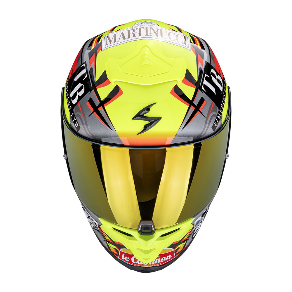 Casco Moto Integrale SCORPION EXO R1 EVO 2 AIR ARON MISANO Argento Giallo Neon Blu