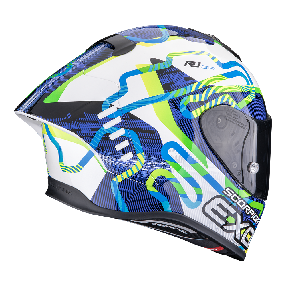 Casco Moto Integrale SCORPION EXO R1 EVO 2 AIR CORNERING Bianco Blu Verde