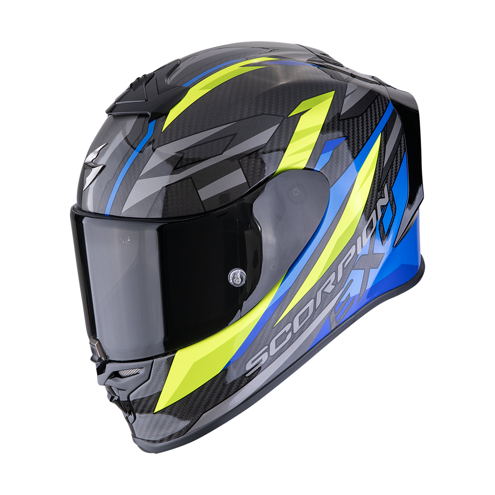 Casco Moto Integrale SCORPION EXO R1 EVO CARBON AIR RUNNER Nero Blu Giallo Neon
