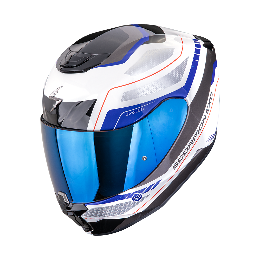 Casco Moto Integrale Scorpion EXO 391 LEO Bianco Blu Lucido