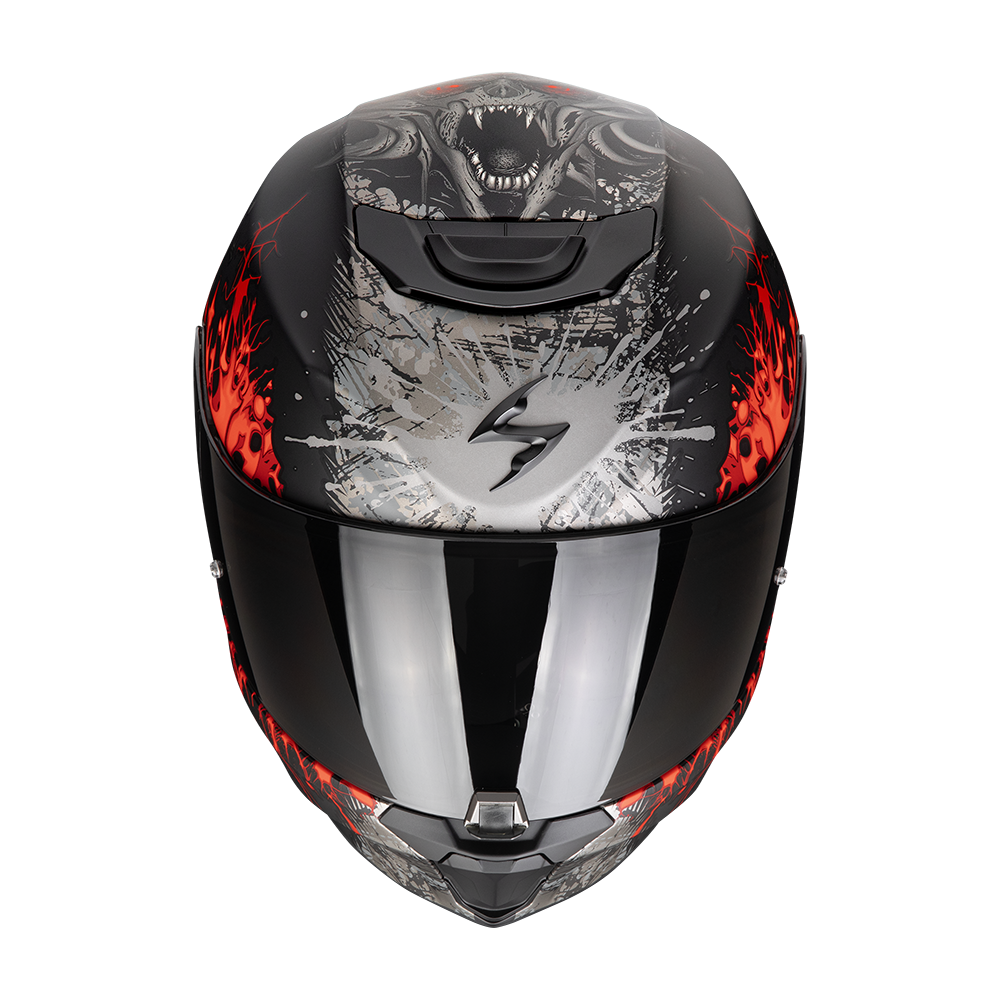 Casco Moto Integrale Scorpion EXO 391 WOLF Nero Opaco Argento Rosso