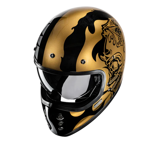 Casco Moto Integrale Vintage HJC V60 FLAME MC9 Nero Oro Argento Lucido
