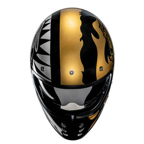 Casco Moto Integrale Vintage HJC V60 FLAME MC9 Nero Oro Argento Lucido