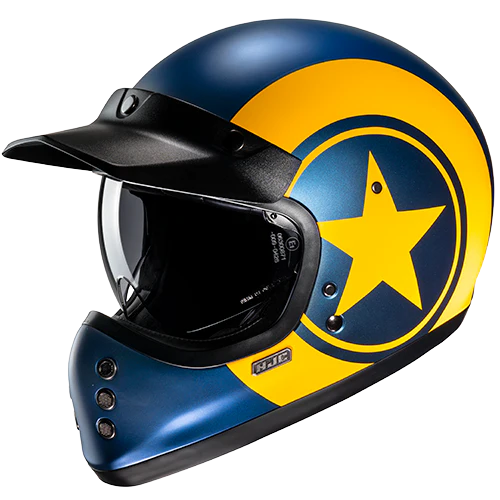 Casco Moto Integrale Vintage HJC V60 NYX MC3SF Blu Giallo Opaco