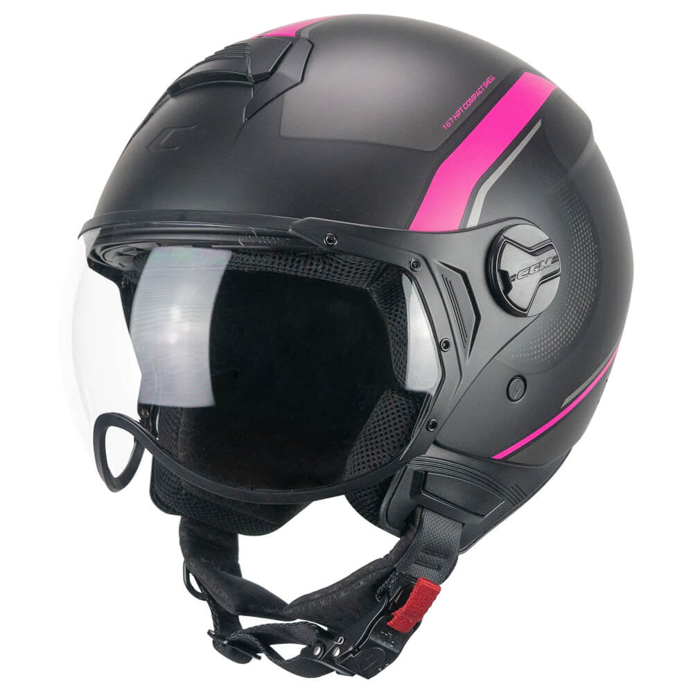 Casco Moto Jet CGM 167M FLO DOT Nero Fucsia Fluo Opaco Visiera Sagomata