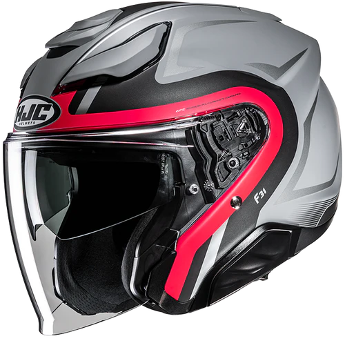 Casco Moto Jet HJC F31 BASK MC1SF Grigio Rosso Opaco