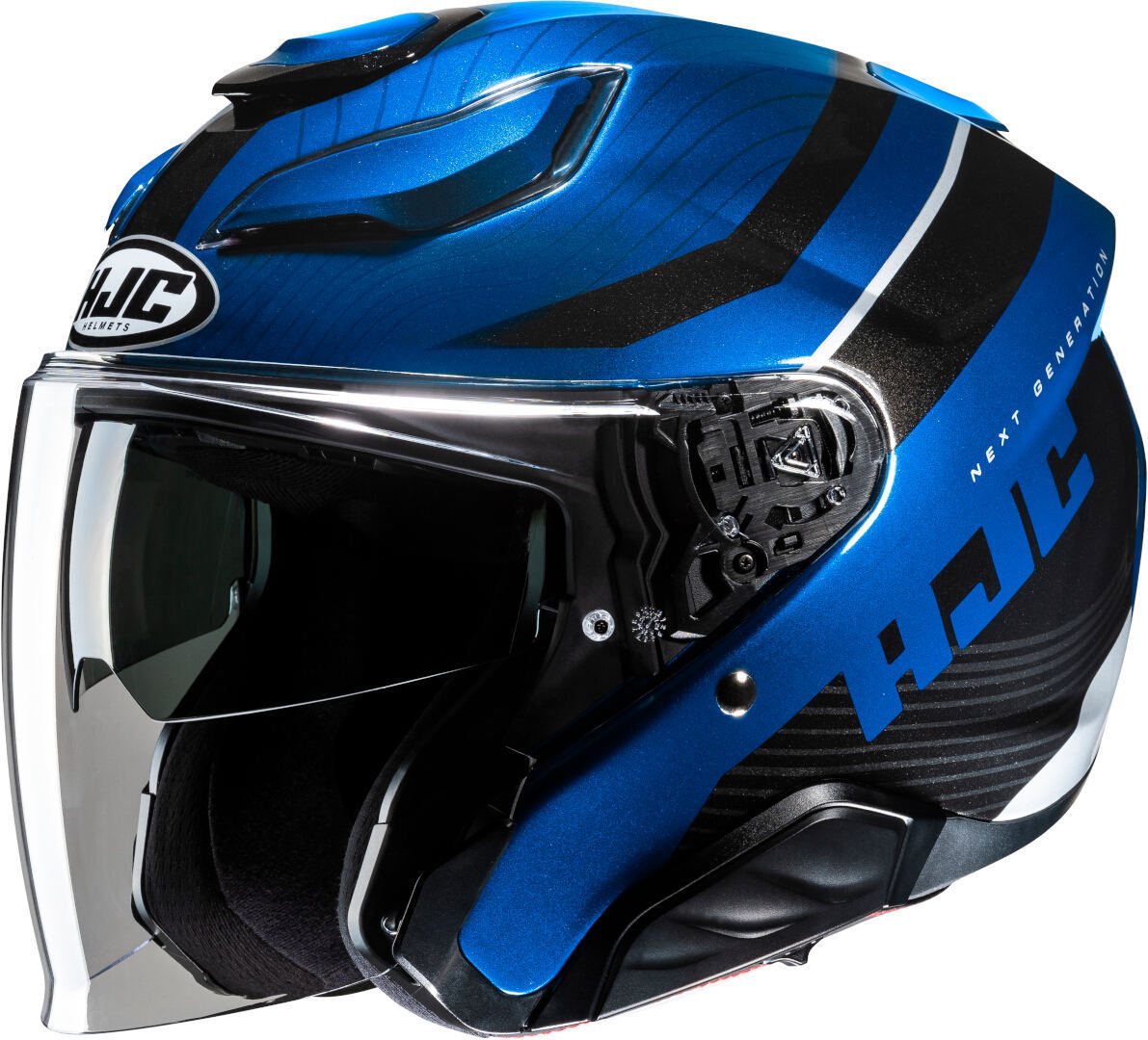 Casco Moto Jet Hjc F31 Naby MC2 Blu Nero Lucido