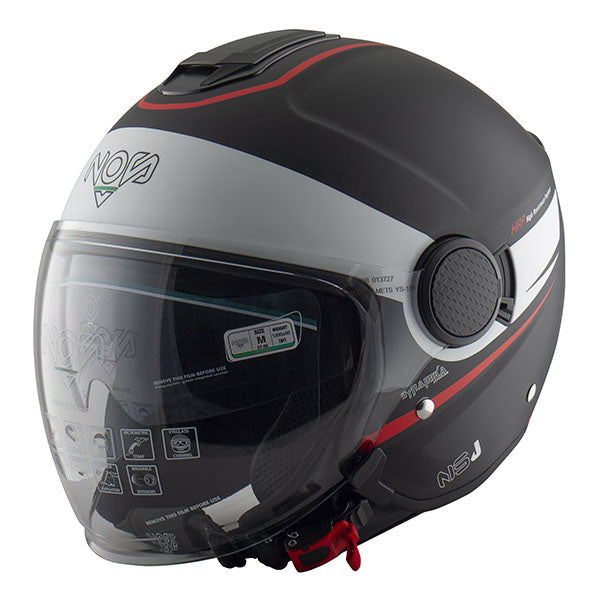 Casco Moto Jet NOS NS-J CITY Nero Bianco Rosso Opaco