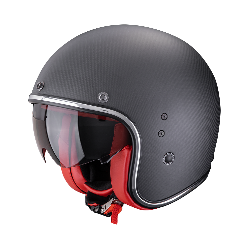 Casco Moto Jet Vintage SCORPION BELFAST EVO CARBON SOLID Nero Rosso Opaco