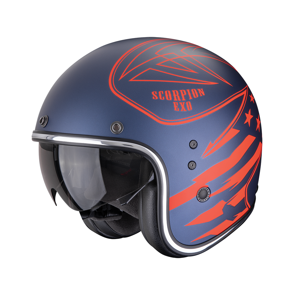 Casco Moto Jet Vintage SCORPION BELFAST EVO DAWG Blu Rosso Opaco