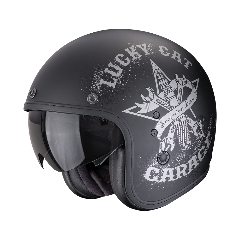 Casco Moto Jet Vintage SCORPION BELFAST EVO HANGAR Nero Argento Opaco