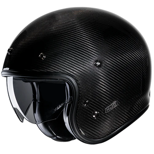 Casco Moto Jet Vintage V31 CARBON BLACK Nero Lucido