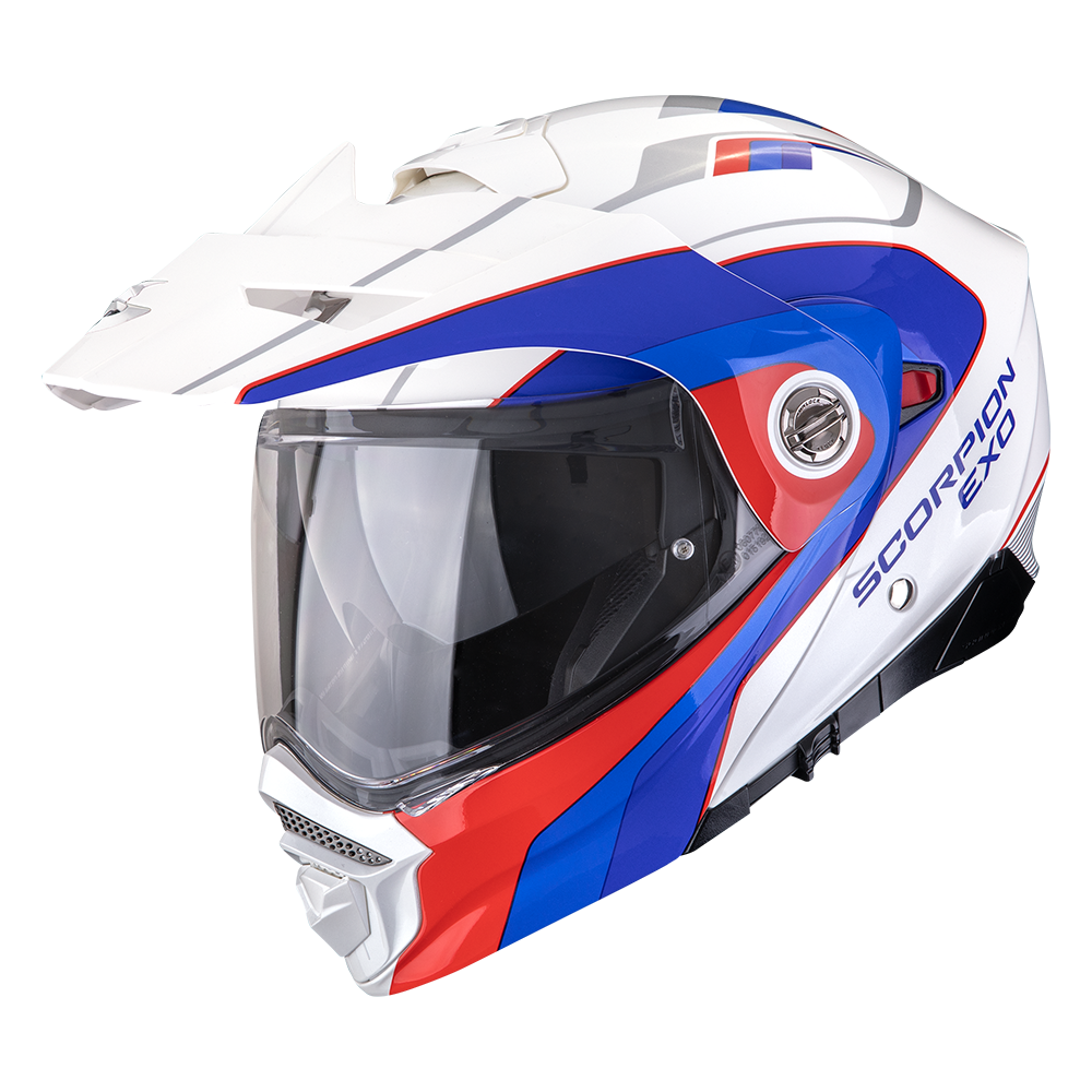 Casco Moto Modulare Adventure SCORPION ADX 2 KAMPS Bianco Rosso Blu