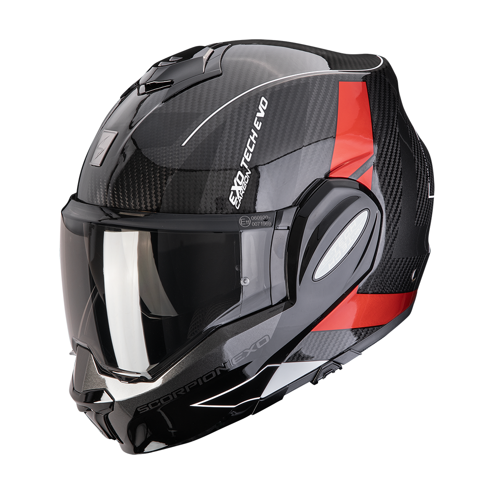 Casco Moto Modulare Flip-Back SCORPION EXO TECH EVO CARBON CAD Nero Rosso