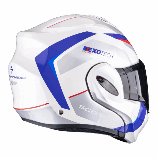 Casco Moto Modulare Flip-Back SCORPION EXO TECH EVO PRO ACUTI Bianco Blu Rosso
