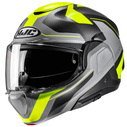Casco Moto Modulare HJC F100 BIOS MC3HSF Grigio Nero Giallo Fluo Opaco