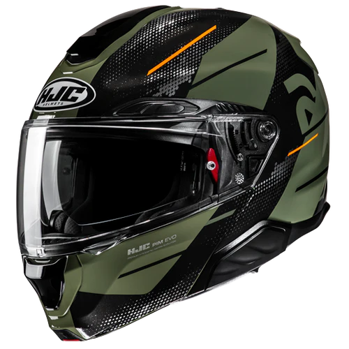 Casco Moto Modulare HJC RPHA 91 BLAT MC7 Nero Verde Militare Arancio Lucido