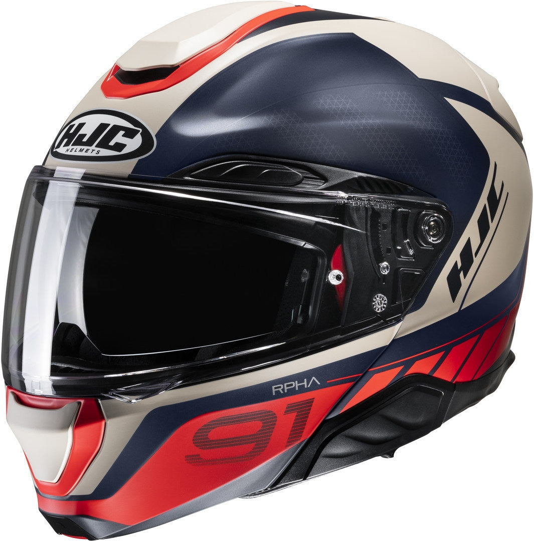 Casco Moto Modulare HJC Rpha 91 RAFINO MC1SF Beige Rosso Blu Opaco