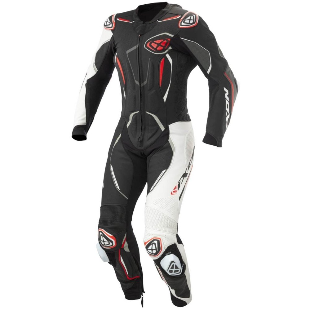 Tuta Moto In Pelle IXON DEMONIO Nero Bianco Rosso