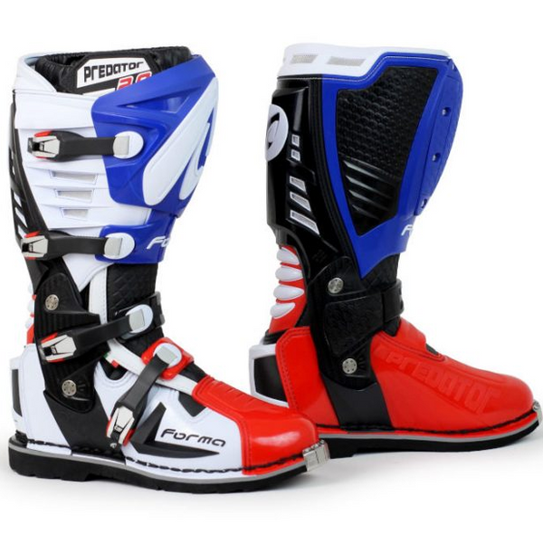 Stivali Cross Forma Boots PREDATOR 2.0 Bianco/Blu/Rosso In Pelle Con Protezioni CE